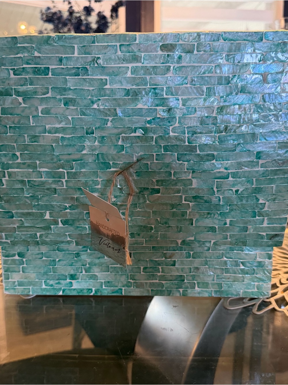 Turquoise Decorative Storage Box with Shell Tile Pattern - Picture 3 of 6